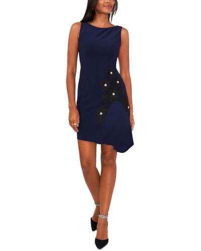 Msk Petite Lace-applique Asymmetrical-hem Dress - Blue