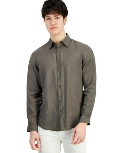 INC International Concepts Dash Long-sleeve Button Front Crinkle Shirt - Gray