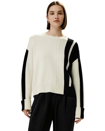 LILYSILK Bicolor Stripe Knit Wool Sweater - Black