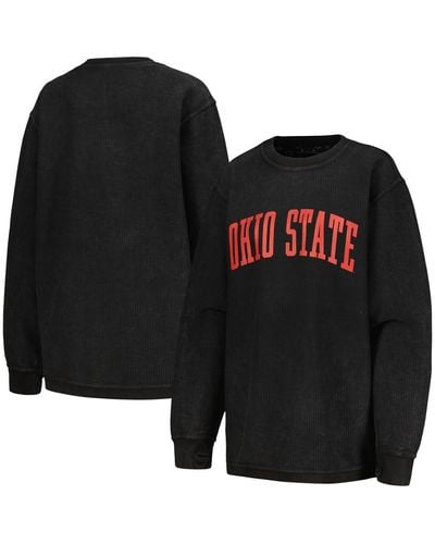 Pressbox Distressed Ohio State Buckeyes Comfy Corded Vintage-like Wash Basic Arch Pullover Sweatshirt - Black