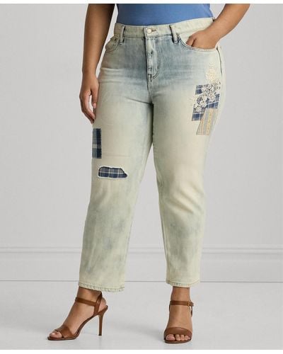 Lauren by Ralph Lauren Plus Size Mid-rise Tapered Patchwork Jeans - Blue