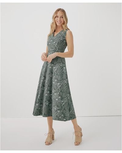 Pact Organic Cotton Fit & Flare Cap Sleeve Midi Dress - Green