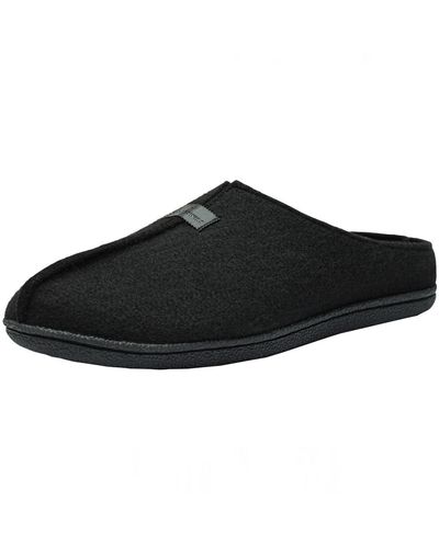 Alpine Swiss Felt Faux Wool Clog Slippers Comfortable Cushion House Shoes - Black