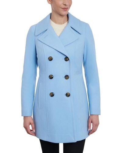 Anne Klein Double-breasted Wool Blend Peacoat - Blue