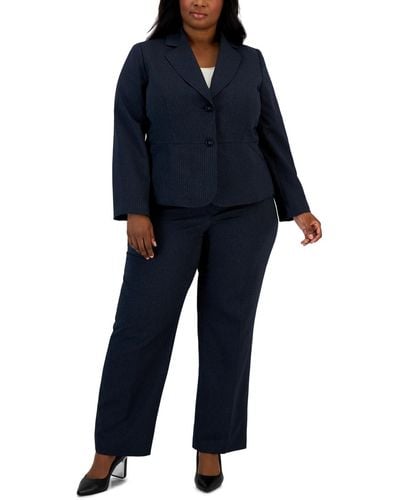 Le Suit Plus Size Two-button Pinstriped Pantsuit - Blue