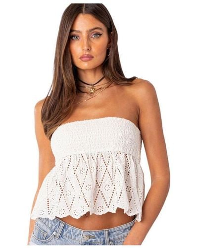 Edikted Lacey Cotton Scrunch Tube Top - White