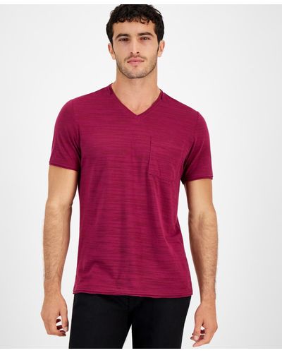 INC International Concepts Broken-stripe V-neck T-shirt - Red