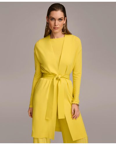 Donna Karan Tie Waist Long Cardigan - Yellow