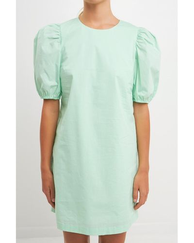 English Factory Puff Sleeve Mini Dress - Green