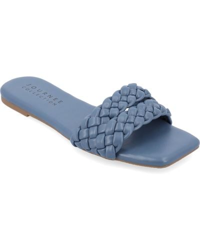 Journee Collection Sawyerr Tru Comfort Foam Wide Width Dual Braided Band Slide Sandals - Blue