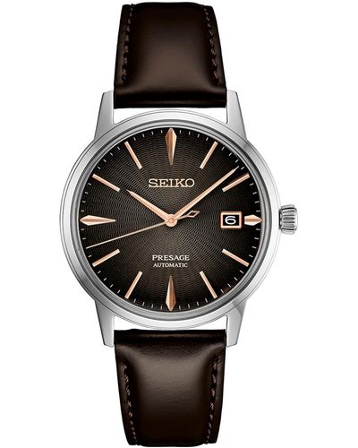Seiko Automatic Presage Brown Leather Strap Watch 40mm - Black