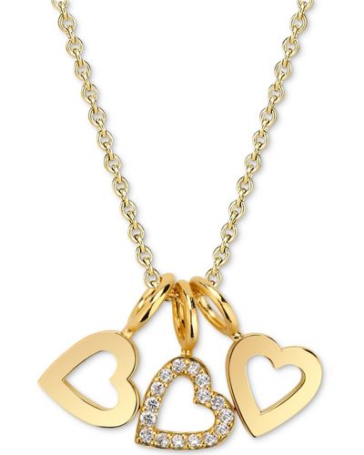 Sarah Chloe Diamond Accent Triple Heart Charm Pendant Necklace - Metallic