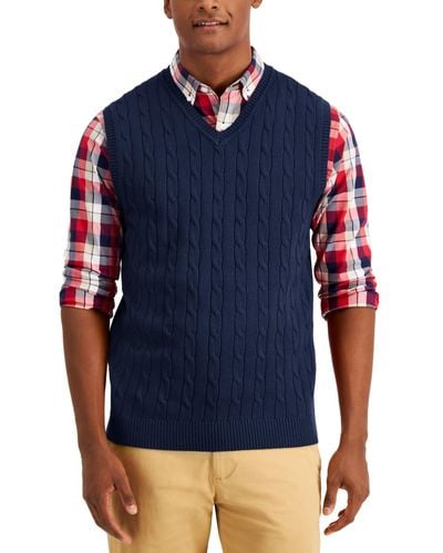 Club Room Cable-knit Cotton Sweater Vest - Blue