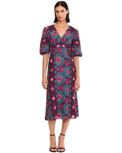 Donna Morgan Ruched 3/4-sleeve Midi Dress - Red