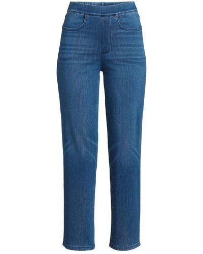 Lands' End Petite Starfish High Rise Pull On Knit Denim Straight Crop Jeans - Blue