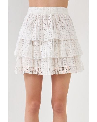 Endless Rose Pocket Lace Tiered Mini Skirt - White