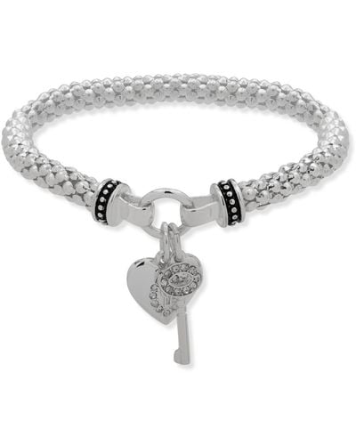 Nine West Boxed Heart And Key Stretch Bracelet - Metallic