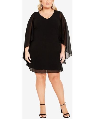 Avenue Plus Size Nina Cape Shift Mini Dress - Black
