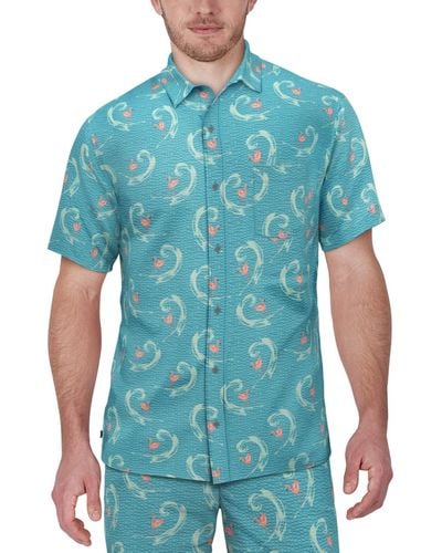 PGA TOUR Flamingo Seersucker Short Sleeve Performance Shirt - Blue