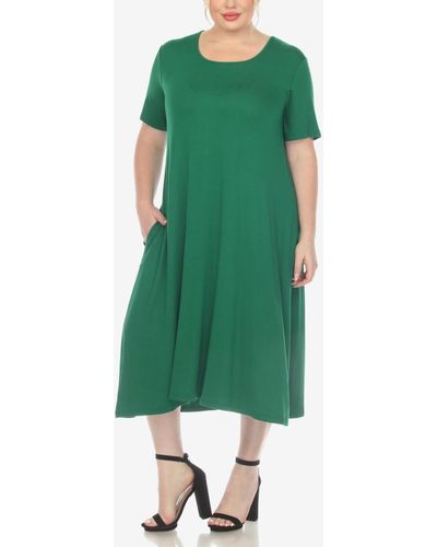 White Mark Plus Size Short Sleeve Pocket Swing Midi Dress - Green