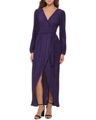 Guess Pleated Woven Faux-wrap V-neck Maxi Dress - Purple