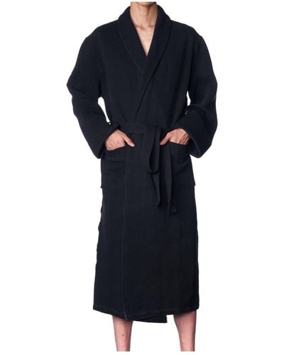 Alpine Swiss Cotton Blend Shawl Robe Lightweight Kimono Knit Spa Bathrobe - Black