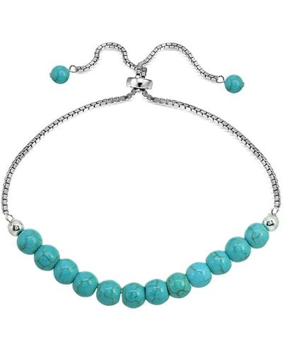 Macy's Genuine Stone Bead Adjustable Bracelet In Fine Silver Plate - Blue