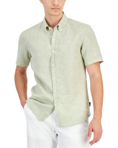 Michael Kors Slim-fit Linen Short-sleeve Shirt - Green