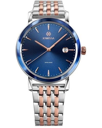 JOWISSA Magno Swiss Rose Gold Plated 40mm Watch - Blue