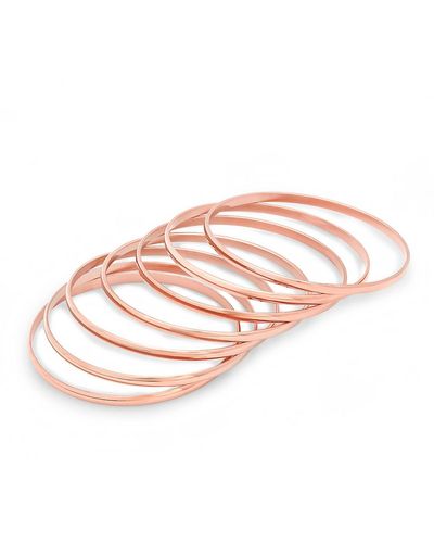 Steeltime Ladies 18k Rose Gold Plated Stainless Steel Bangle Set - Pink