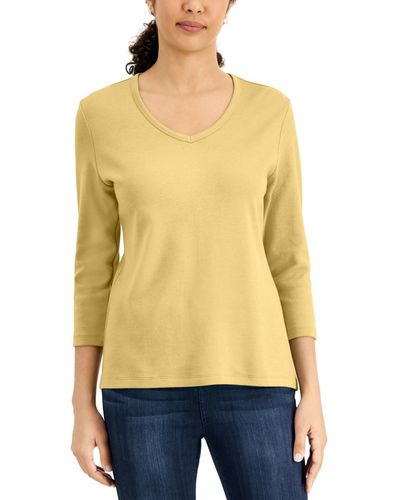 Karen Scott V-neck 3/4-sleeve Top - Yellow