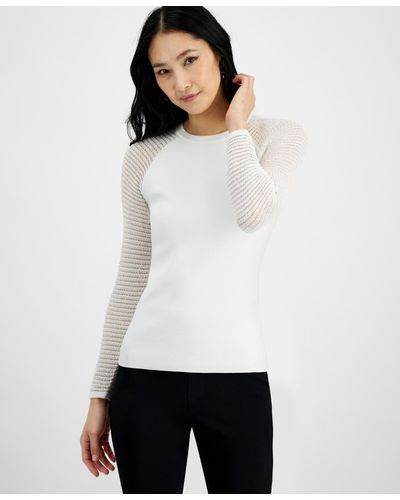 INC International Concepts Crochet-sleeve Sweater - White