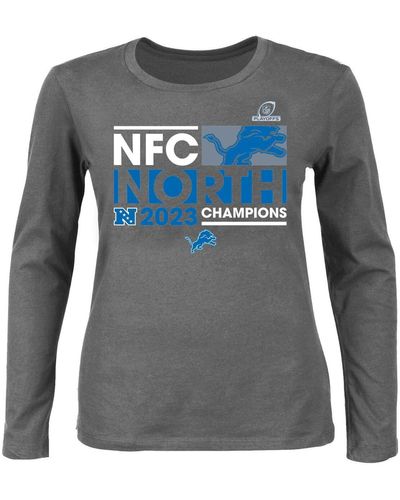 Fanatics Detroit Lions 2023 Nfc North Division Champions Plus Size Conquer Long Sleeve Scoop Neck T-shirt - Gray