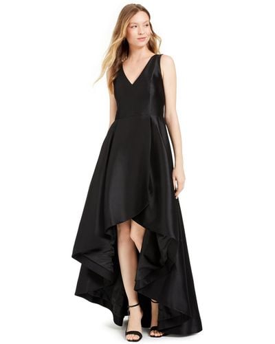 Calvin Klein Sleeveless V-neck High Low Gown With Back Zipper - Black