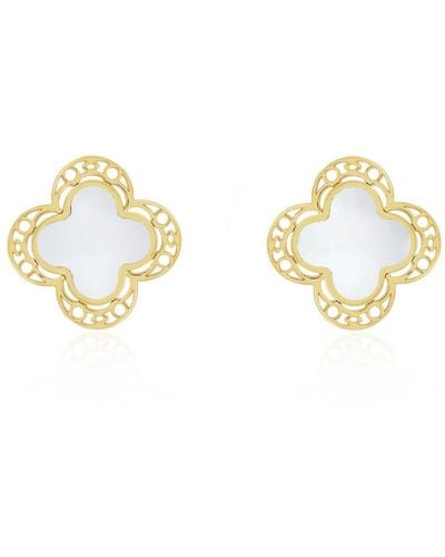 The Lovery Mother Of Pearl Lace Clover Stud Earrings - Metallic