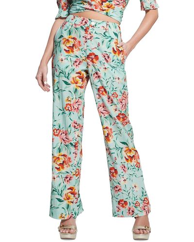 Guess Adele Floral High Rise Straight-leg Pants - Blue