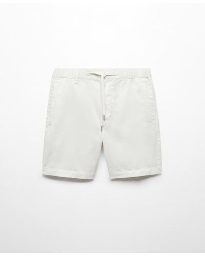 Mango 100% Cotton Drawstring Bermuda Shorts - White