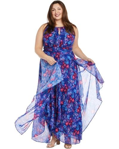 R & M Richards Plus Size Floral-print Ruffled Maxi Dress - Blue