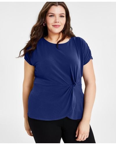 INC International Concepts Plus Size Crewneck Twist-detail Top - Pink