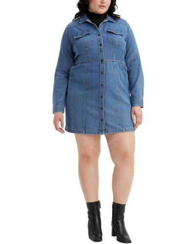 Levi's Trendy Plus Size Flynn Western Cotton Denim Shirtdress - Blue