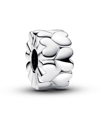 PANDORA Sterling Silver Heart Pattern Clip Charm - White
