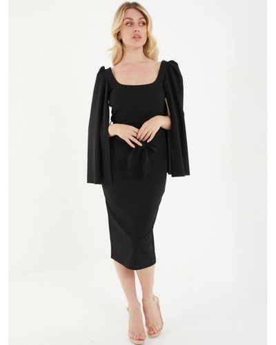 Quiz Scuba Crepe Split Sleeve Midi Dress - Black