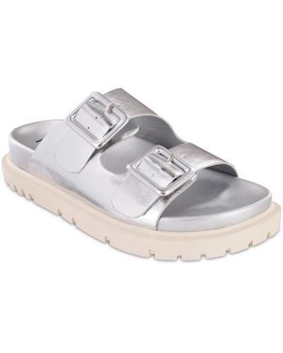 MIA Gen Double Buckle Flat Slide Sandals - Gray