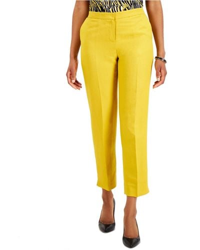 Kasper Petite Linen Cropped Straight-leg Pants - Yellow