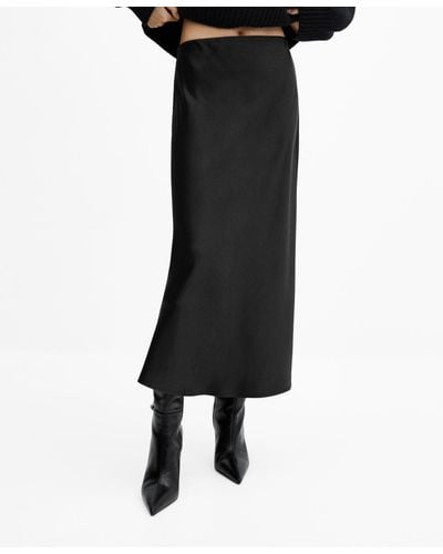 Mango Midi Satin Skirt - Black