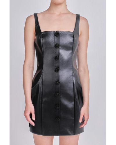 Endless Rose Faux Leather Buttoned Mini Dress - Black