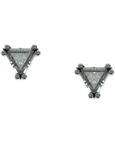 Swarovski Black-tone Triangle Crystal Stud Earrings - Gray