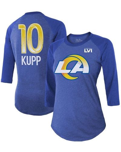 Majestic Cooper Kupp Los Angeles Rams Super Bowl Lvi Bound Name And Number Raglan 3/4 Sleeve T-shirt - Blue