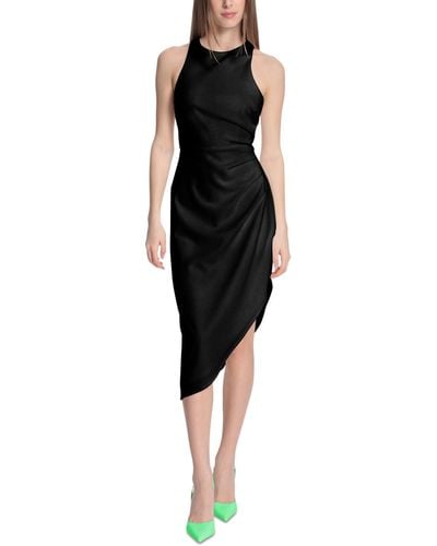 Donna Morgan Side-ruched Asymmetric Midi Dress - Black