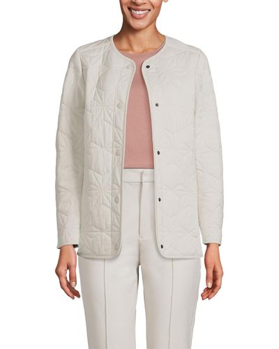 Lands' End Cotton Quilted Long Insulated Jacket - White